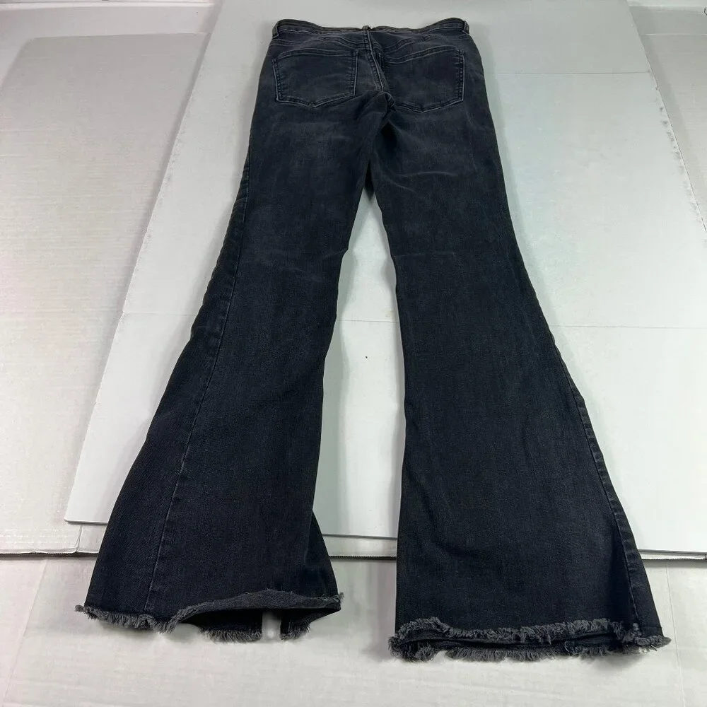 Free People Jeans Women's 26x30* Flare Skinny Black Raw Split Hem Denim Tag 27R